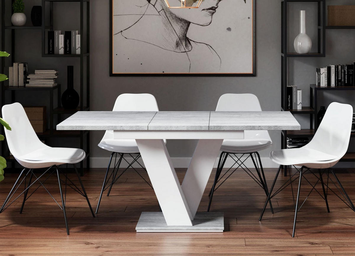 ESSTISCH MASSAR Ausziehbar 120 - 160 / 80 x 76 cm - Weiß/Grau, Holz (120/80/76cm) - MASSENO