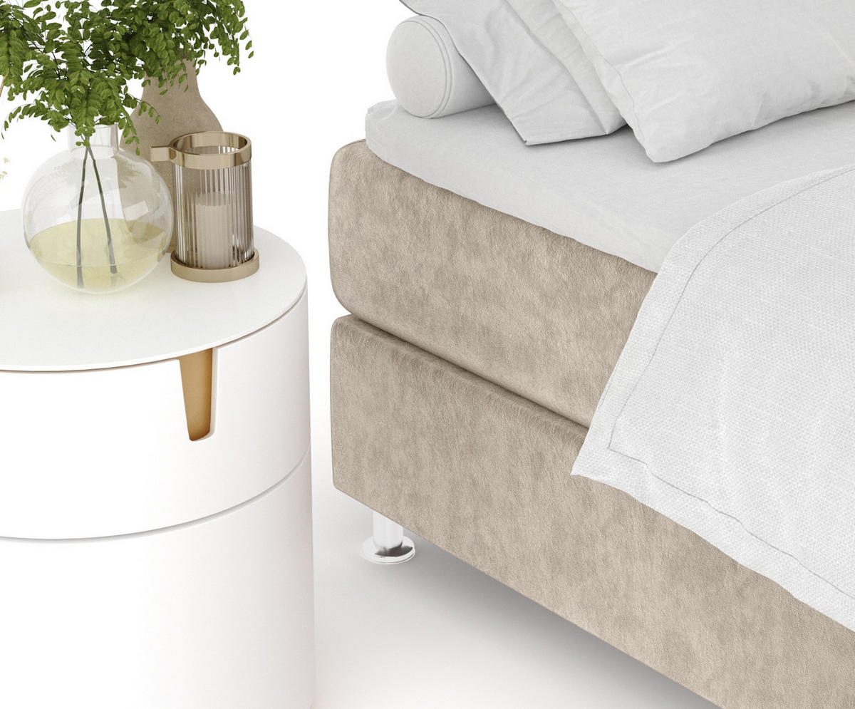 BOXSPRINGBETT Sub Beige 200/200 cm mit Latex-Topper - Beige/Silberfarben, Holz/Holzwerkstoff (200/200cm) - Maison de Reve
