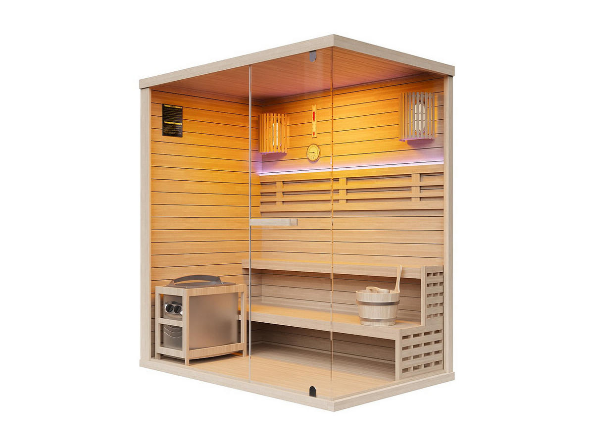 FINNISCHE Sauna - 5 Personen - Holz, Platte - Naturfarben Hell - - Naturfarben, Holz (180/200/180cm) - Vente-Unique