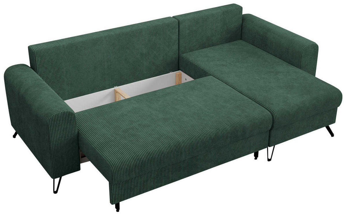 ECKSOFA Hugo Cord Grün - Schwarz/Grün, Textil/Metall (242/140cm) - MKS