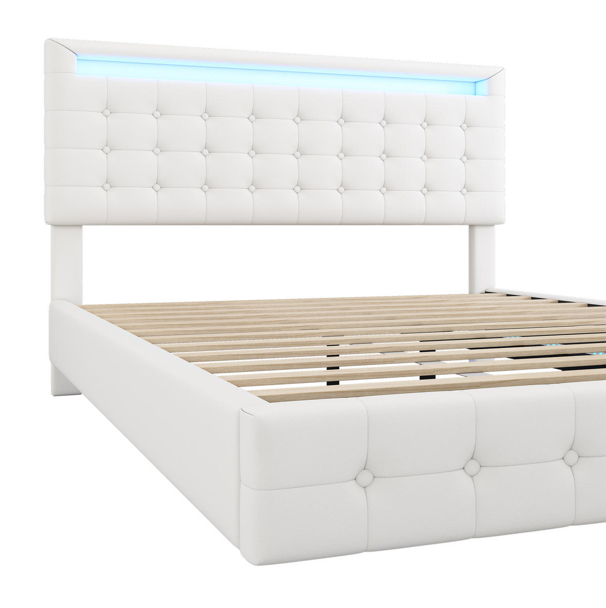 POLSTERBETT 140/200 cm Weiß mit LED-Umgebungslicht und höhenverstellbarem Kopfteil Ohne Matratze - Weiß, Leder (140/200cm) - OKWISH