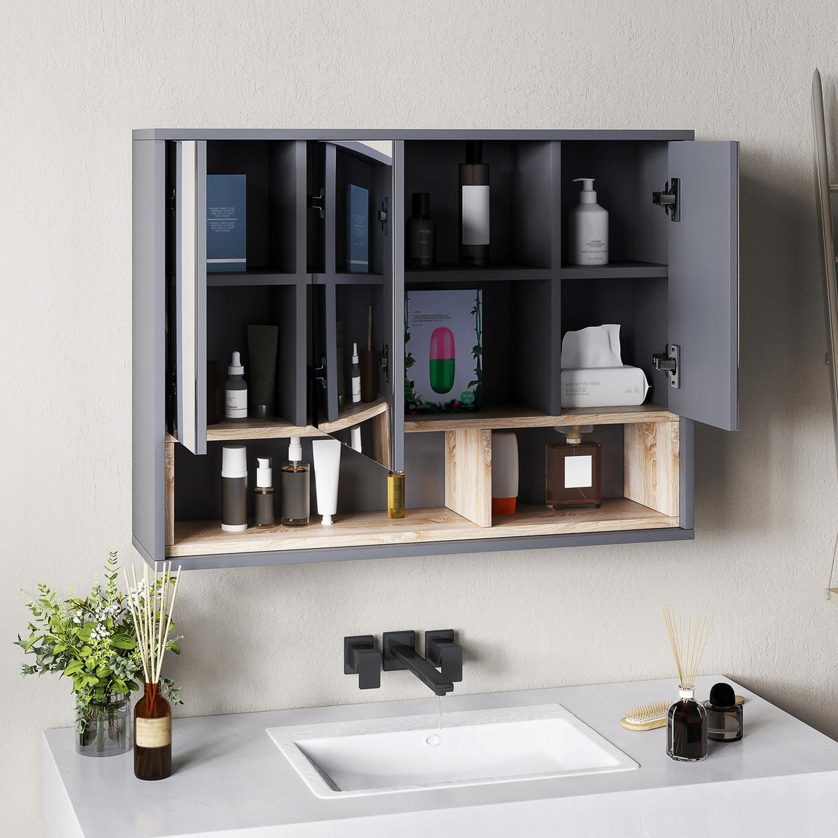 SPIEGELSCHRANK Grau 80/20/60 cm - Grau, Holzwerkstoff (80/60/20cm) - PANGIVO