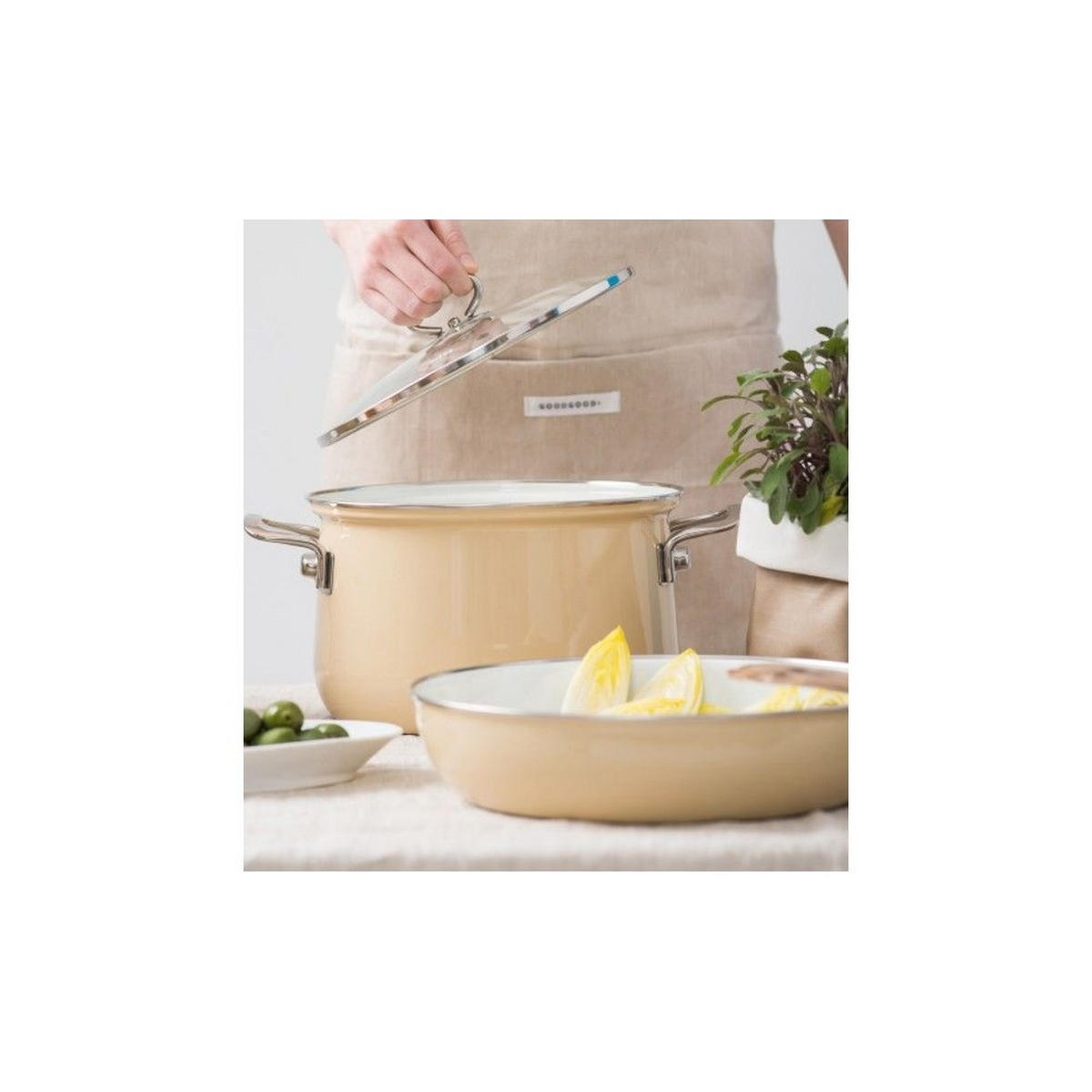 HOHER Topf mit Deckel 6,5l 24cm Avorio R0705011 - Creme, Glas (24cm) - Riess