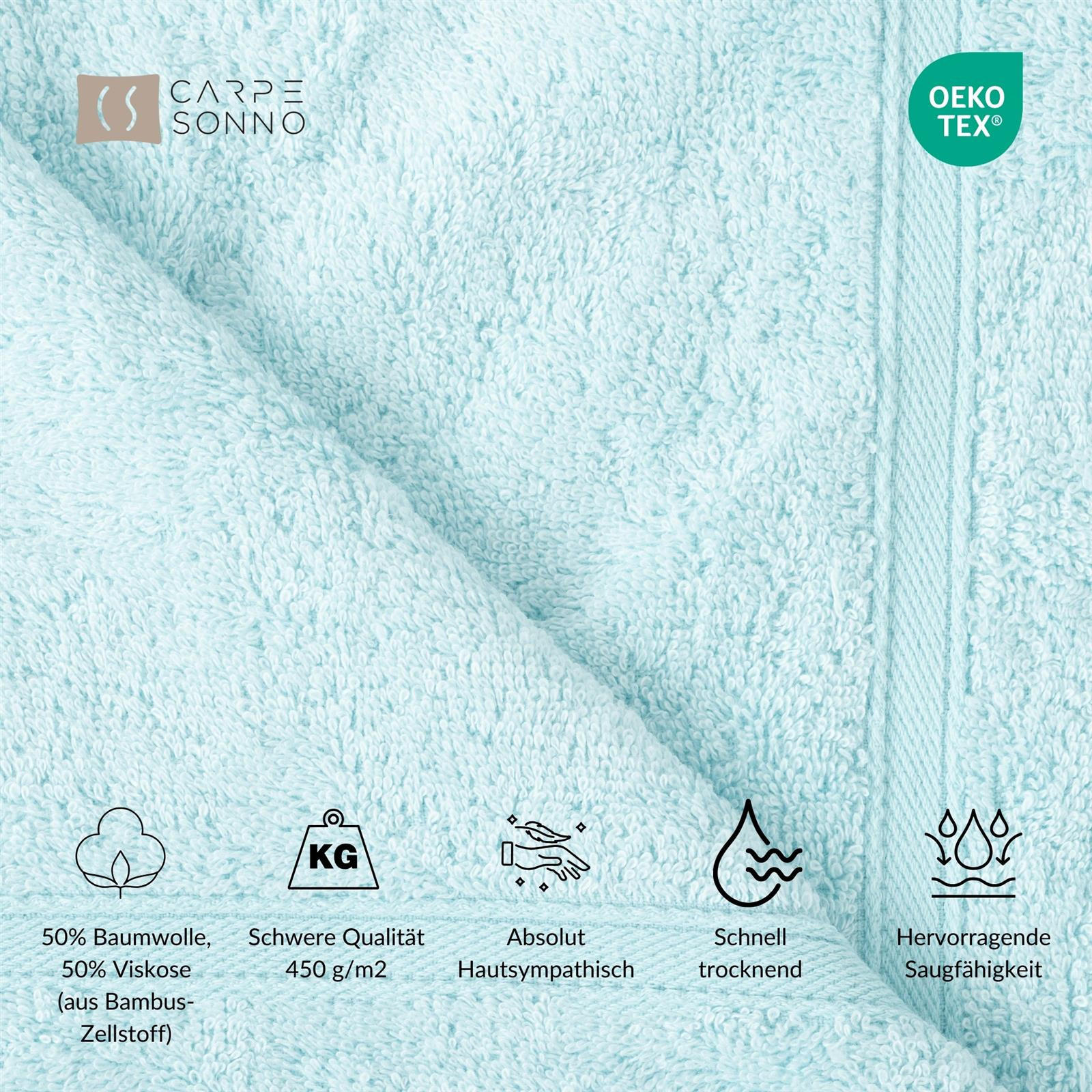 DUSCHTÜCHER 70x140 cm 450g/m2 im 2er Set, Duschtuch Aqua - Pastellblau, Textil (70/140cm) - Carpe Sonno