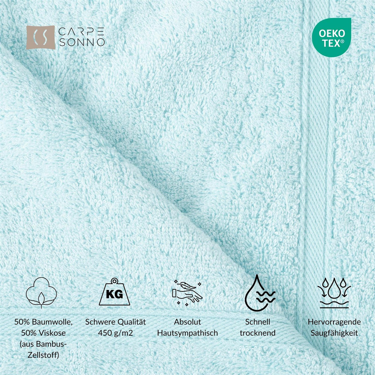 DUSCHTÜCHER 70x140 cm 450g/m2 im 2er Set, Duschtuch Aqua - Pastellblau, Textil (70/140cm) - Carpe Sonno