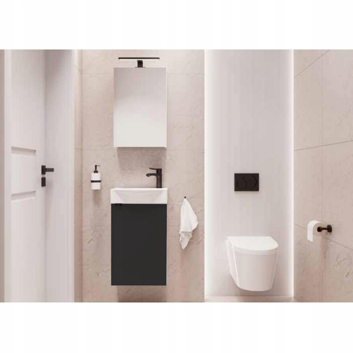 WASCHTISCHKOMBI 40cm mit Waschbecken + Armatur schwarz - Schwarz, Holzwerkstoff (40/60/22cm) - Stamar