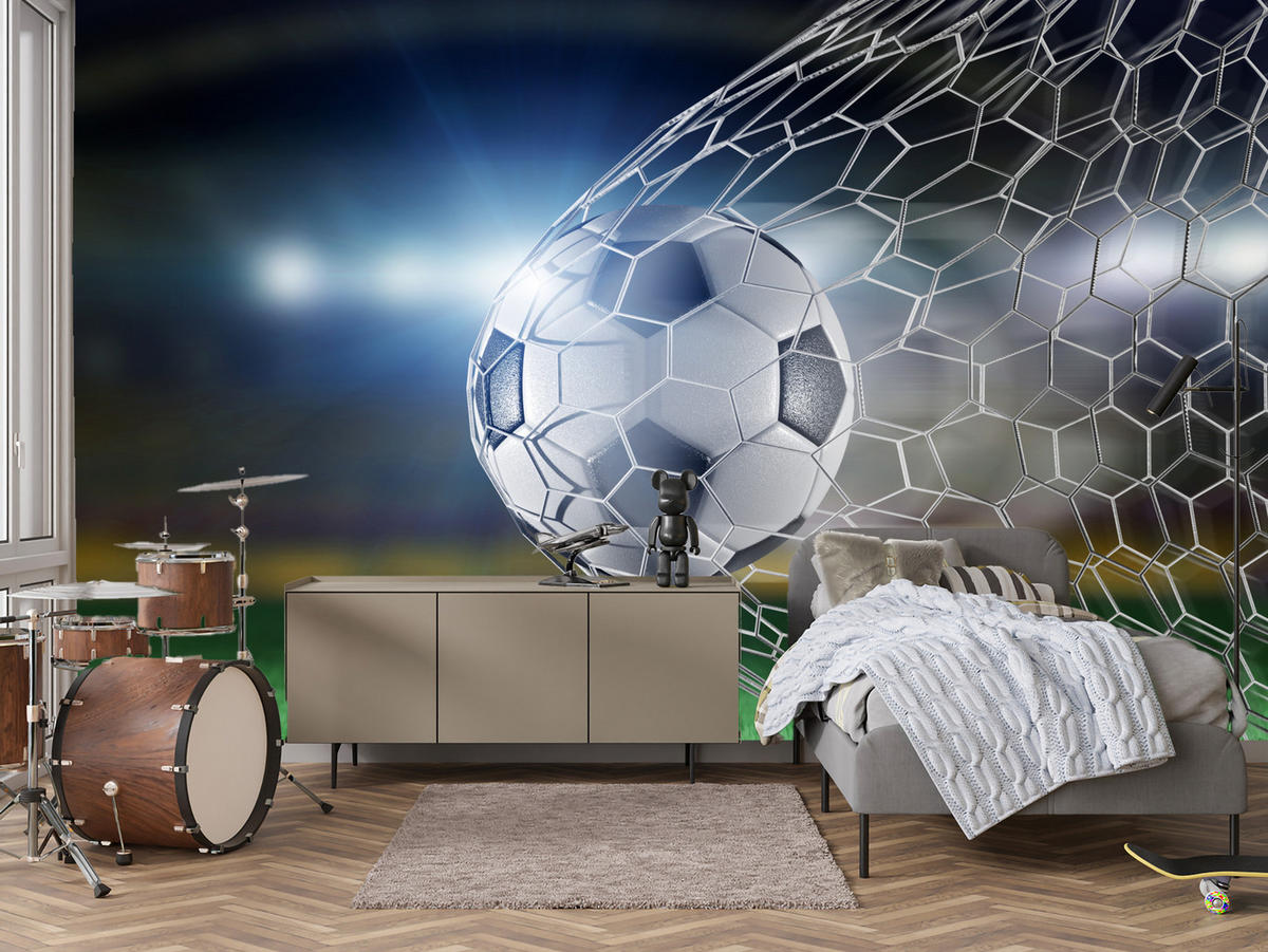 FOTOTAPETE für Jugendzimmer Fußball Tor Stadion Ball 100x70 - Schwarz/Weiß, Papier (100/70cm) - Muralo