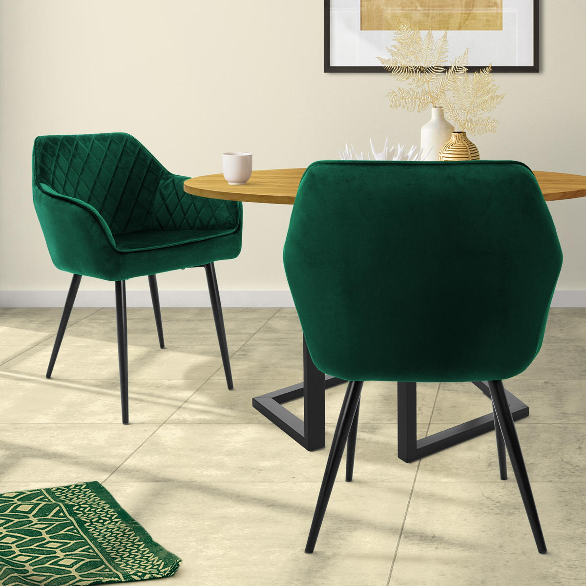 ESSZIMMERSTUHL Samt Dunkelgrün 2er Set - Dunkelgrün, Metall (63/80/60cm) - ML-DESIGN