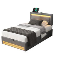 POLSTERBETT aus PU 90x200 cm Grau mit USB-Ladefunktion, LED-Beleuchtung und Stauraum - Grau, Leder (90/200cm) - IVMEU