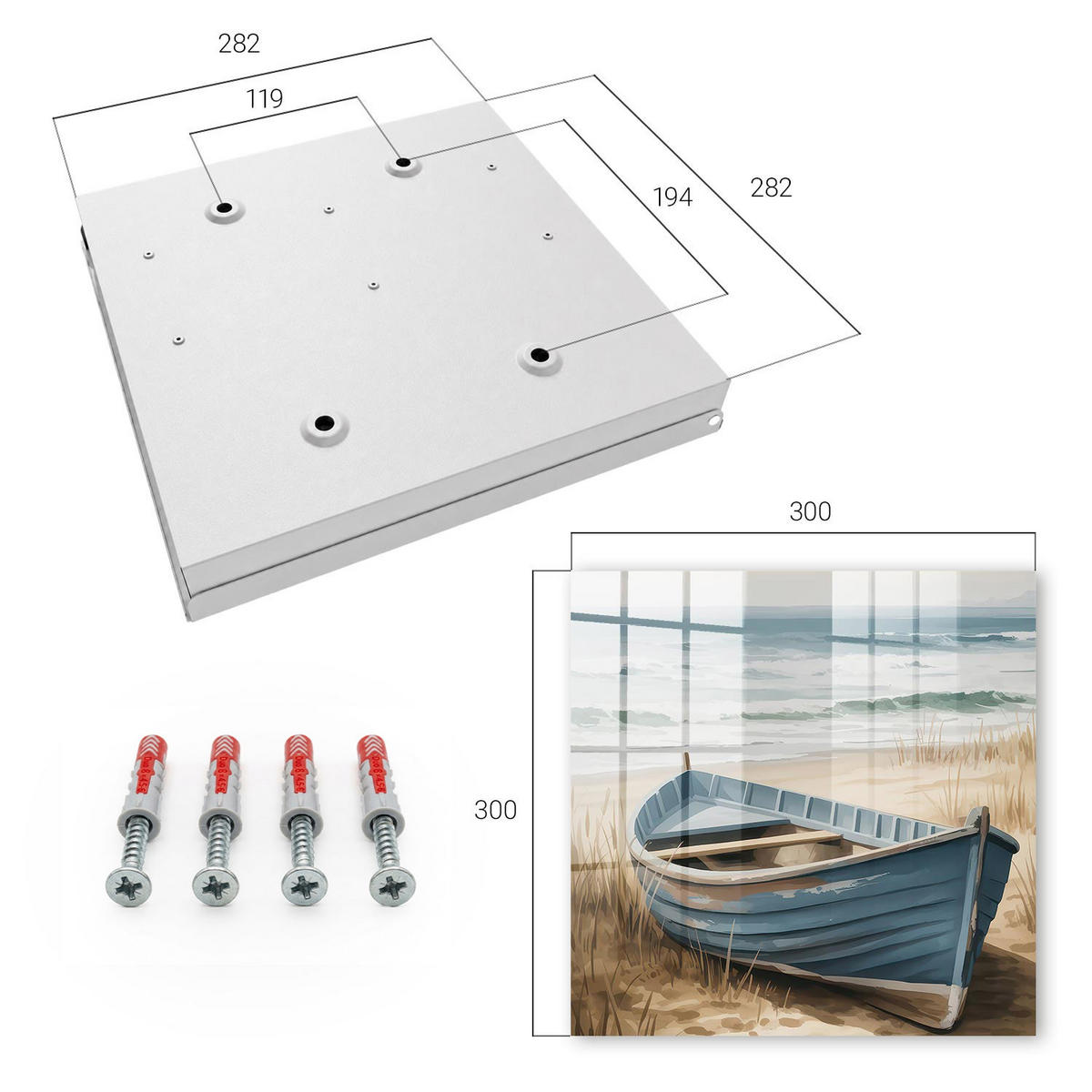 SCHLÜSSELBOX Weiß 30x30 cm – Türöffnung nach rechts - Strandboot - Blau, Metall (30/30/5cm) - TULUP