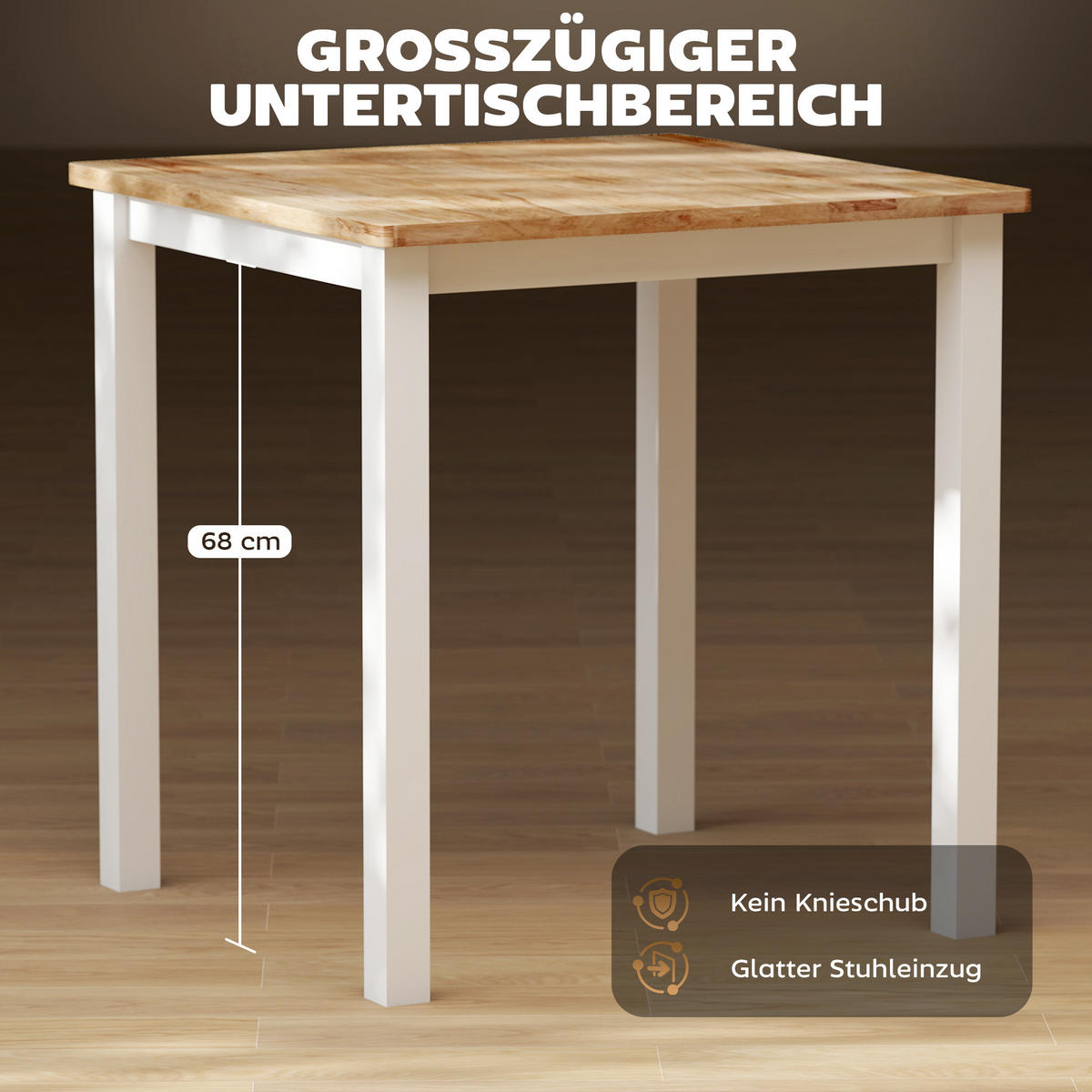 ESSTISCH 69 x 69 cm Esszimmerstühle 2er Set Küchentisch für 2-4 Personen Eiche - Eichefarben/Weiß, Holz (69/75/69cm) - HOMCOM
