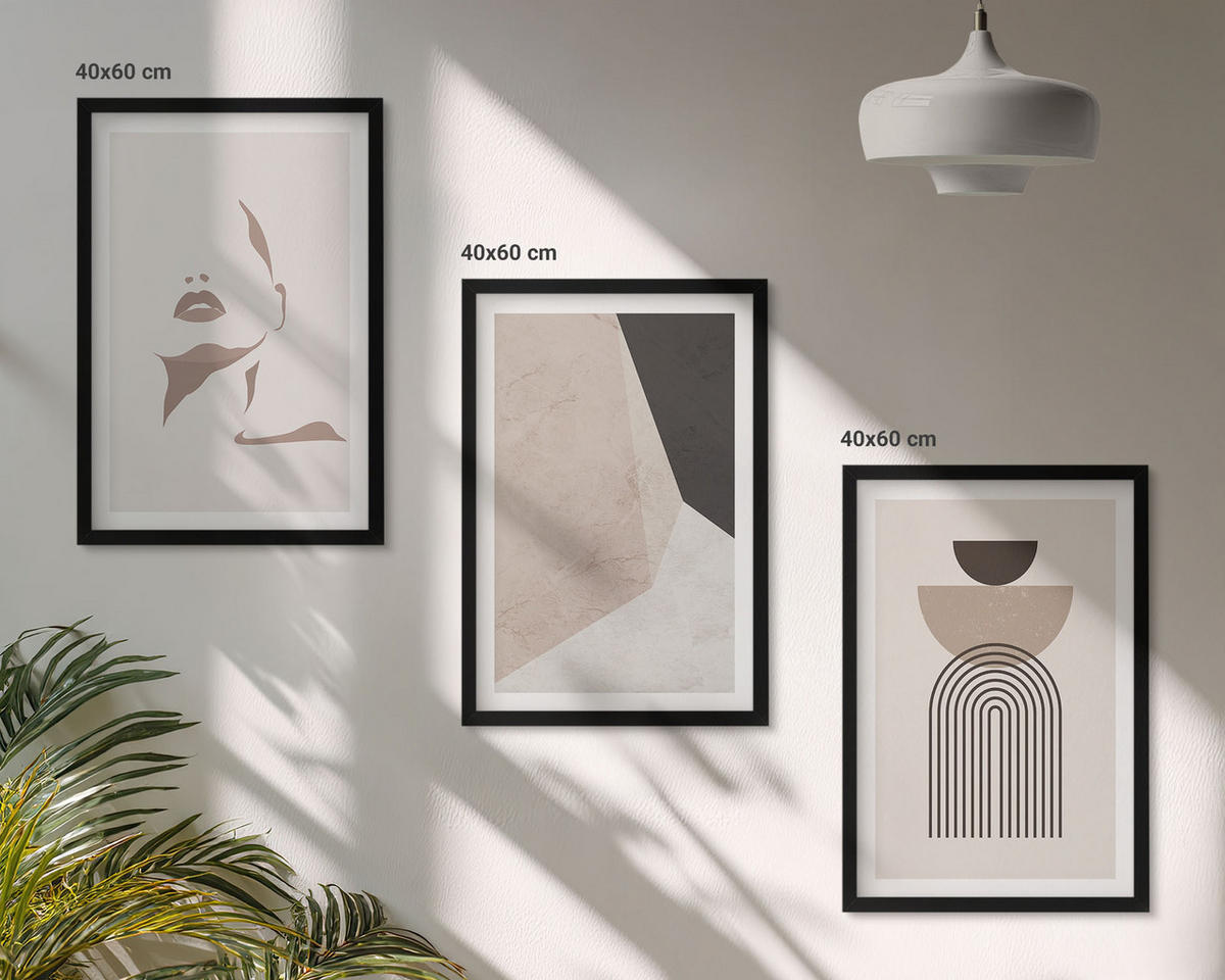 BILDER SET 3er Set - 40x60 cm Schwarzer Rahmen - Abstrakte Gesichtsformen - Schwarz, Kunststoff (40/60cm) - TULUP