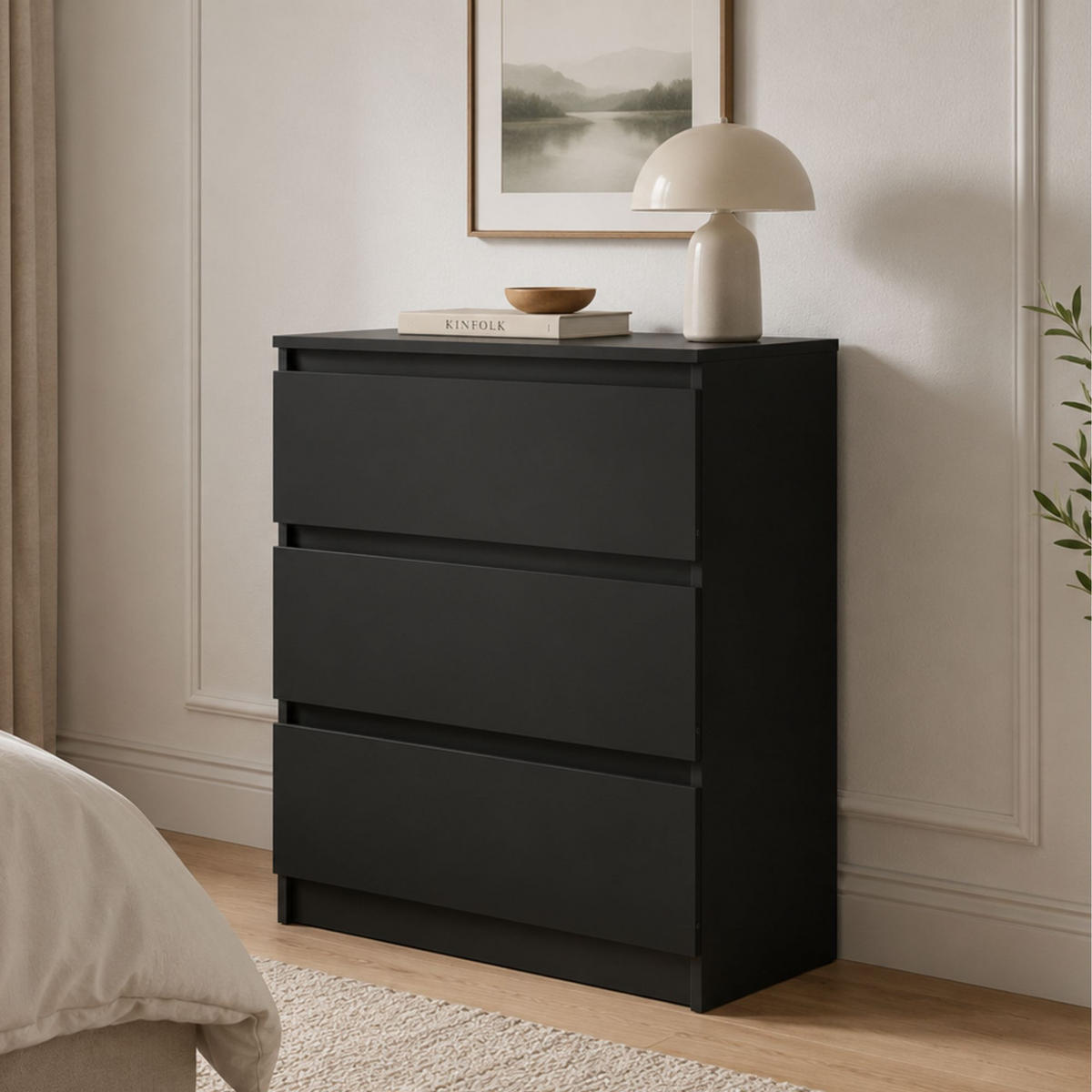 KOMMODE mit drei Schubladen in Schwarz - Schwarz, Holzwerkstoff (70/77/40cm) - Home Collective