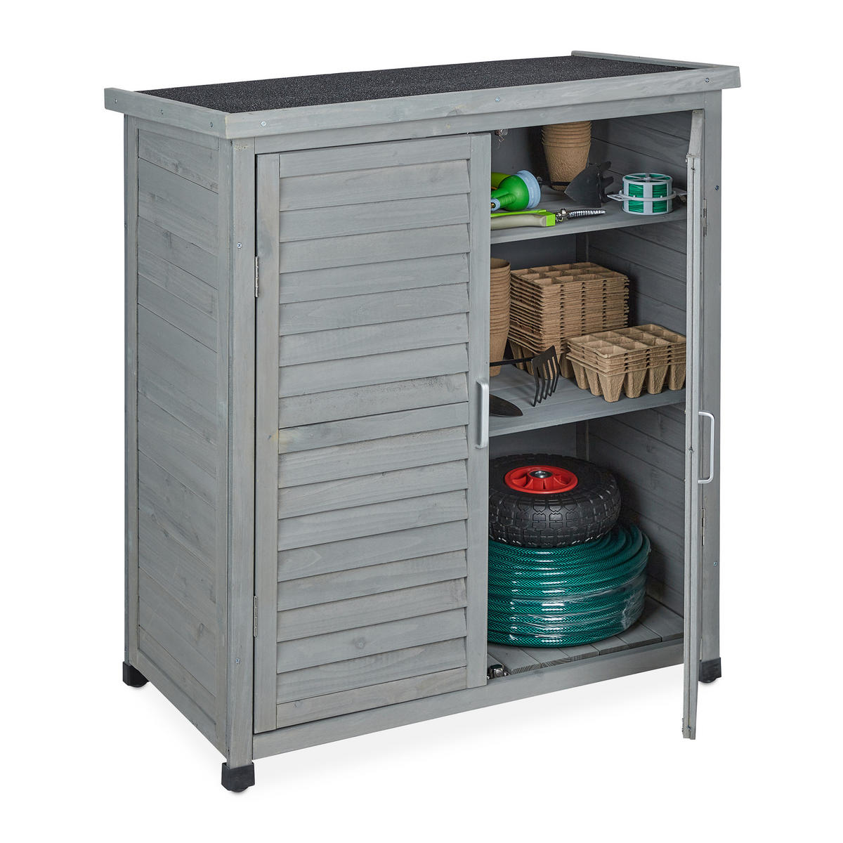 GARTENSCHRANK - Grau, Holz/Metall (86.5/97/47cm) - Relaxdays