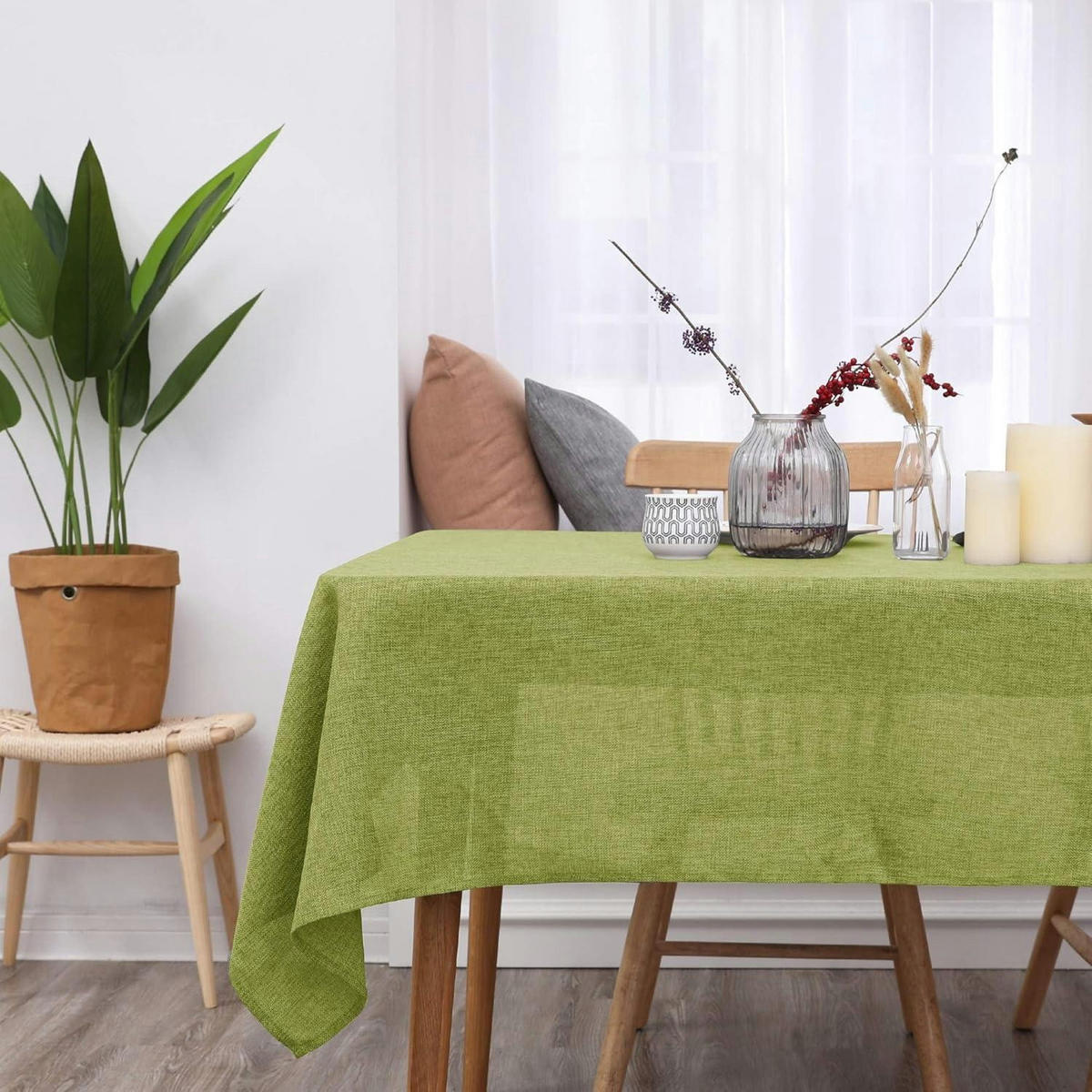 TISCHDECKE Leinenoptik Grün 200 x 137 cm - Olivgrün, Textil (200/137/1cm)