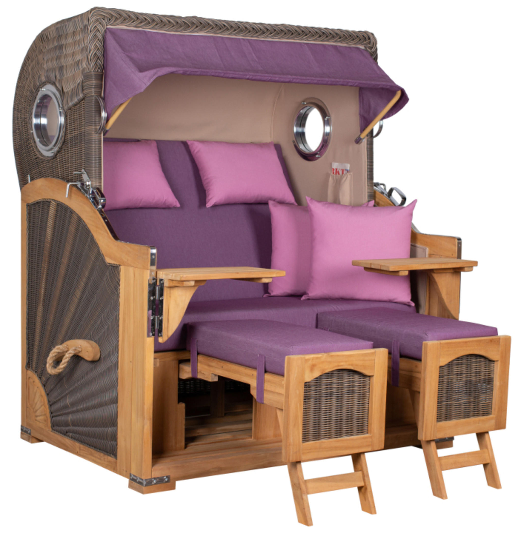 STRANDKORB Düne Grande Bullauge Teak PE Grey Dessin 590 - Violett/Lila, Metall (142/170/95cm) - Mr. Deko