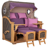 STRANDKORB Düne Grande Bullauge Teak PE Grey Dessin 590 - Violett/Lila, Metall (142/170/95cm) - Mr. Deko