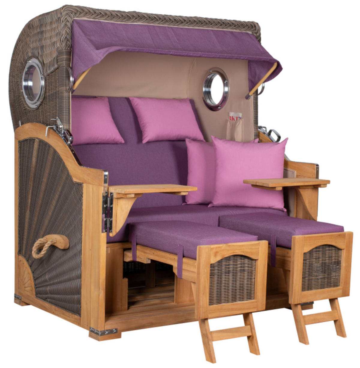 STRANDKORB Düne Grande Bullauge Teak PE Grey Dessin 590 - Violett/Lila, Metall (142/170/95cm) - Mr. Deko