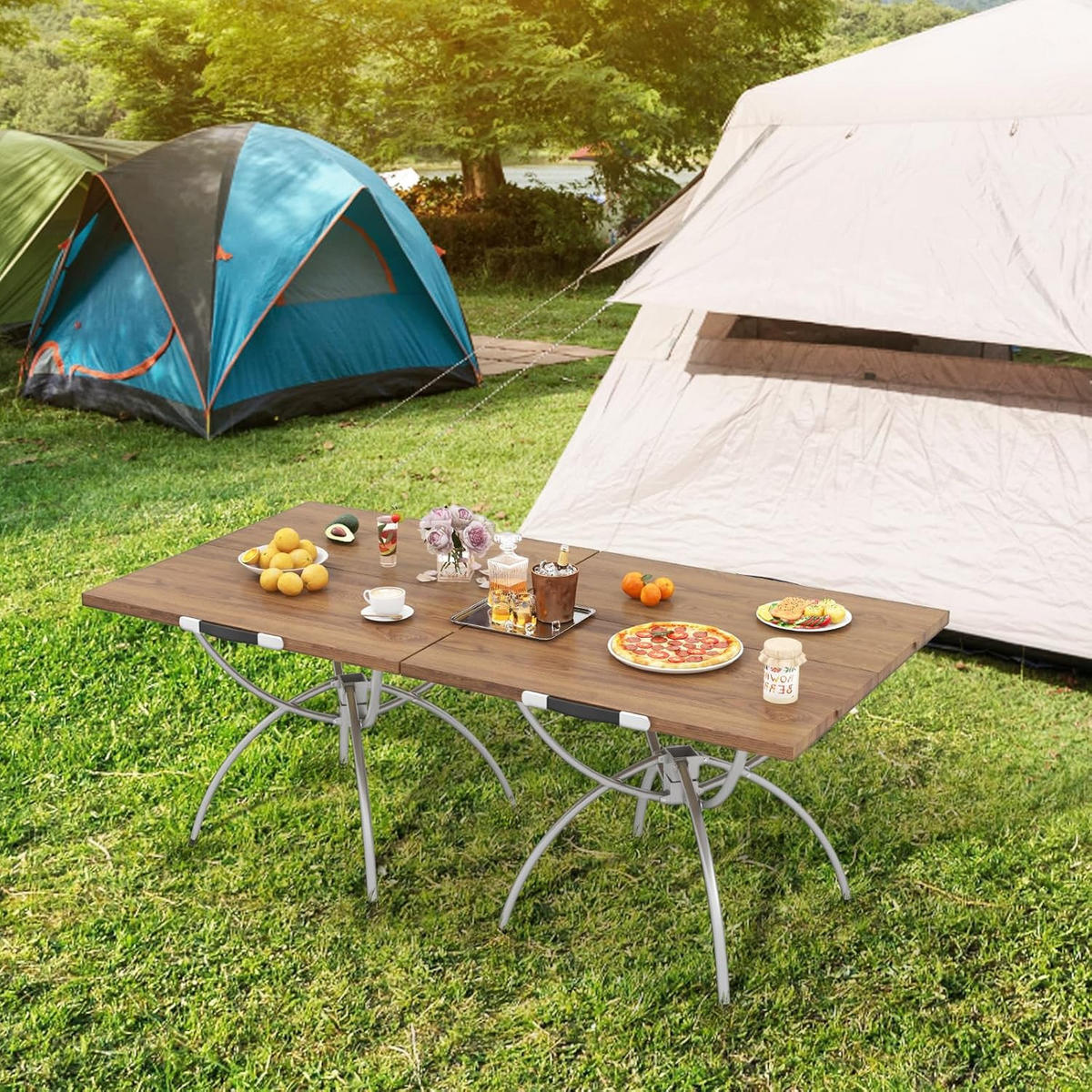 CAMPINGBORD naturlig (2-set) - Naturfärgad, Metall - COSTWAY