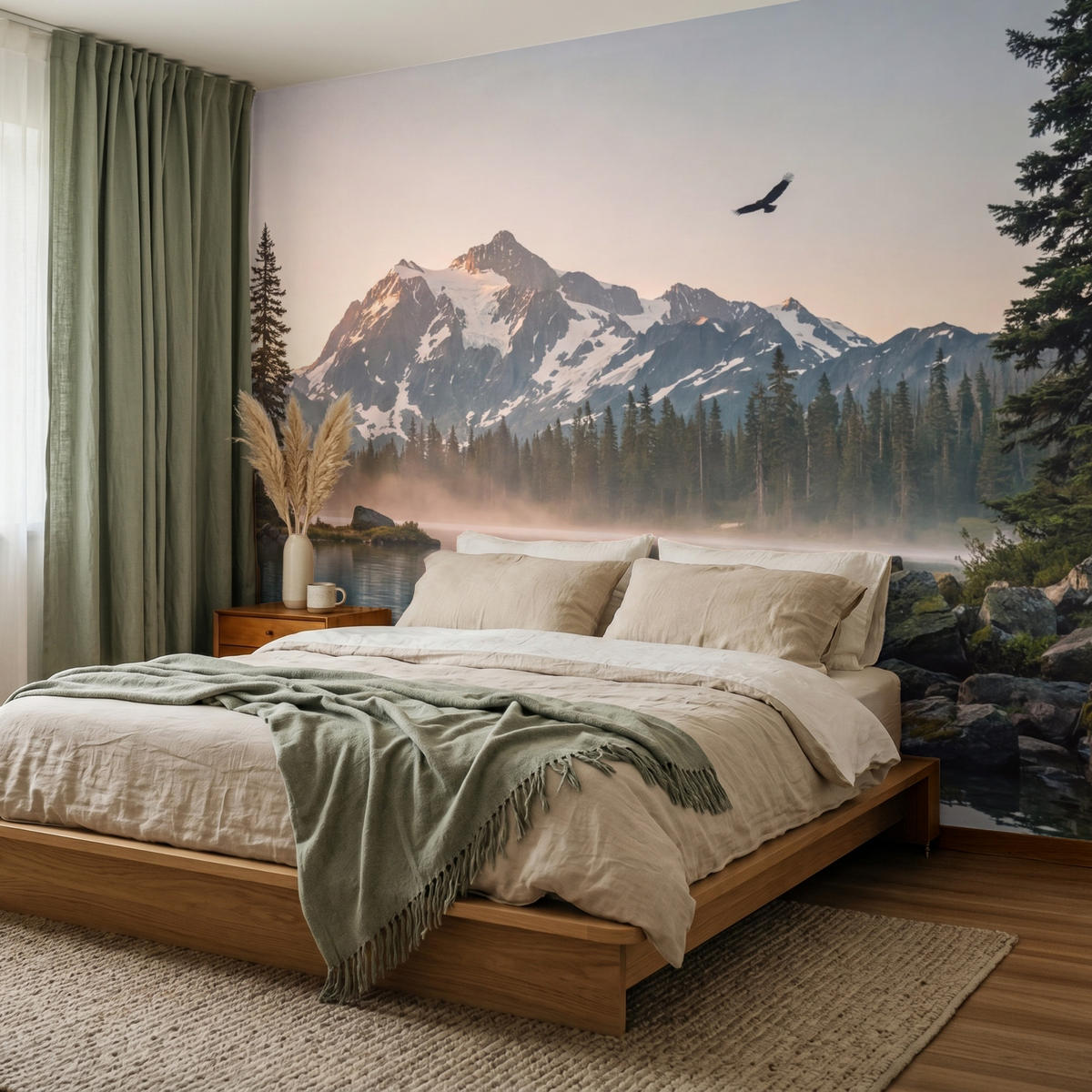 TAPETE - Berge - Wasser - Bäume - 280x200 cm - Multicolor, Papier (280/200cm) - OnlyWow