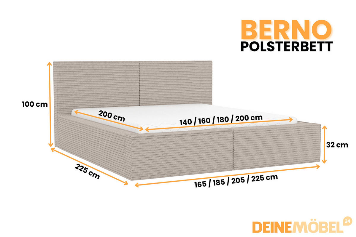 POLSTERBETT BERNO 140/200 in Cord Beige - Beige, Holz/Holzwerkstoff (140/200cm) - Deine Möbel 24