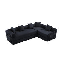 MODULSOFA 270/180/64 cm aus Cord mit Schlaffunktion und Stauraumtasche Schwarz - Schwarz, Textil (180/64/270cm) - Modenvie