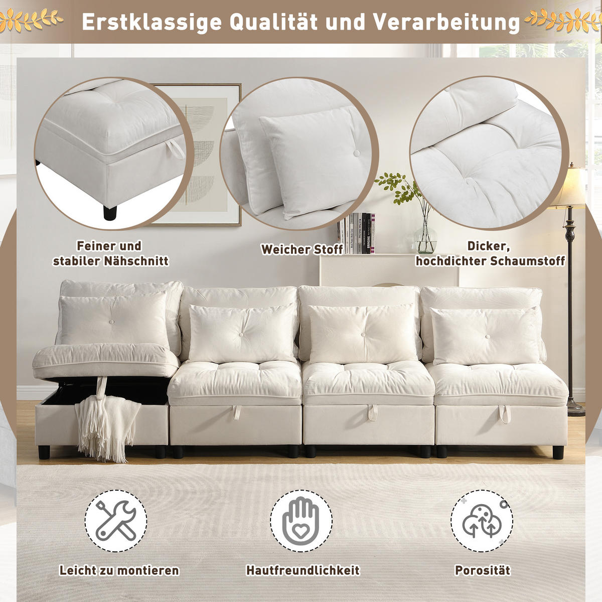 ECKSOFA 274/76/87 cm Beige mit Stauraum - Beige, Textil (274/76cm) - Oxeza
