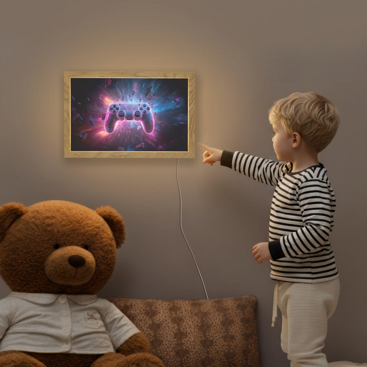 NACHTTISCHLAMPE Controller - Neon - Explosion - Abstrakt 30x20 cm - Violett, Holzwerkstoff (8/30/20cm)