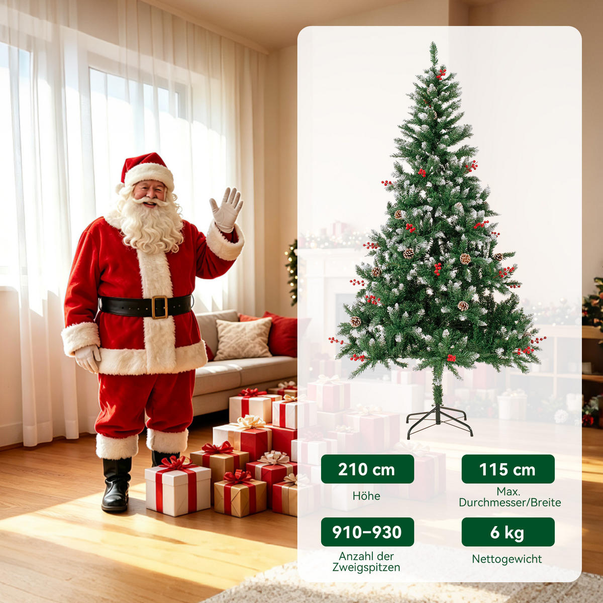 WEIHNACHTSBAUM 210 cm für Zuhause, Garten, Partys u. weihnachtliche Anlässe - Grün, Kunststoff (210cm)