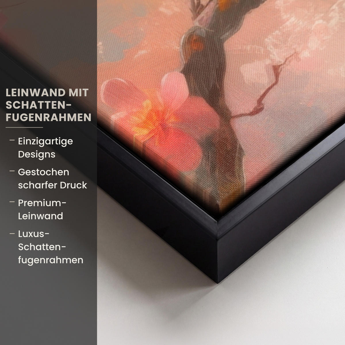 LEINWAND Bilder mit Rahmen - Rotkehlchen - Zierpflanze - Blütenzweig - 60x40 - Hellrosa, Textil (60/40cm) - MuchoWow