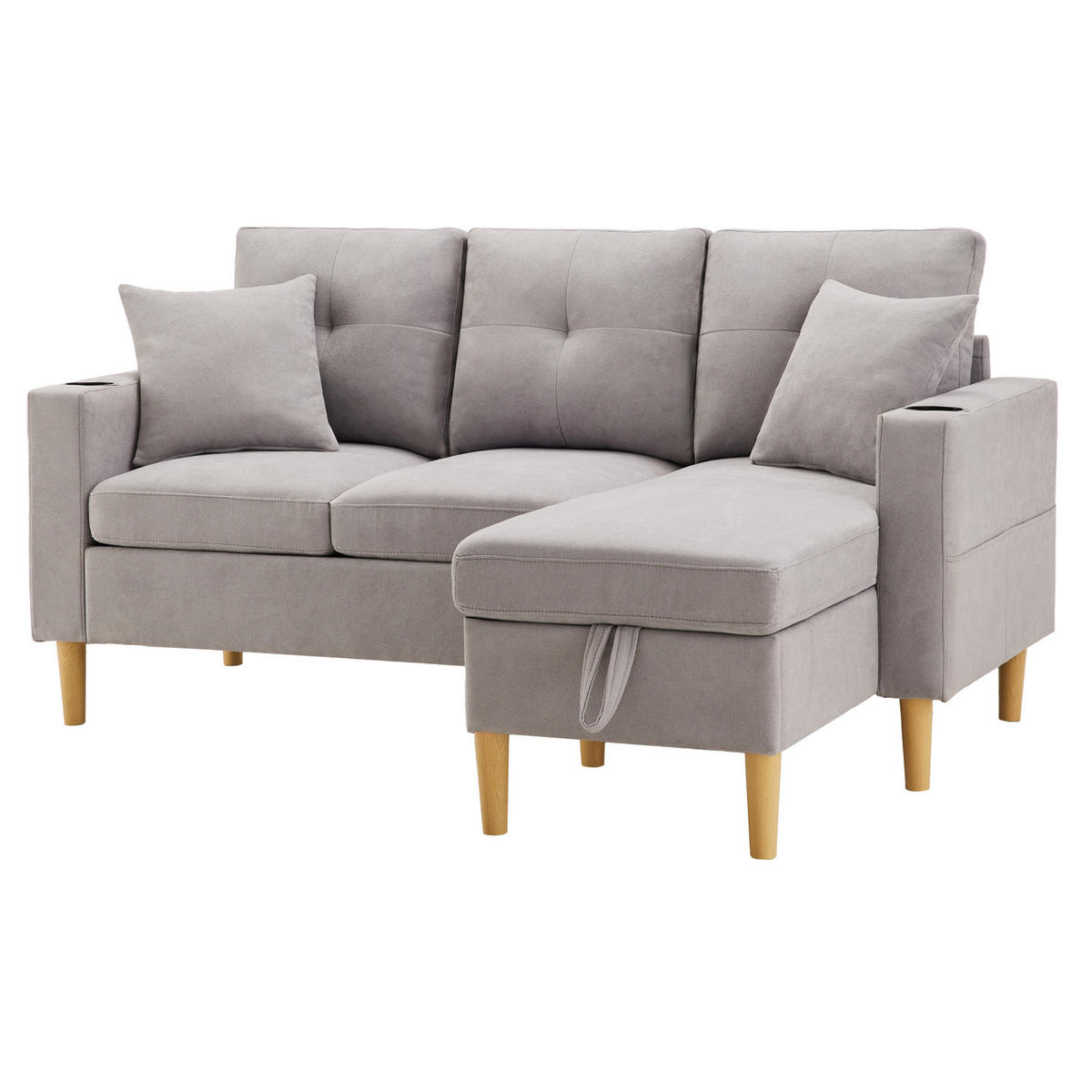 ECKSOFA 175/129/90 cm hellgrau aus Baumwoll-Leinen mit Stauraum - Hellgrau, Textil (175/129cm) - OKWISH