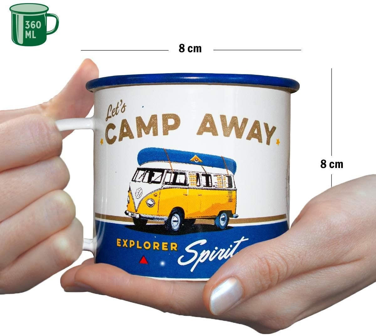 EMAILLE-BECHER 360 ml Volkswagen VW Bulli Let's Camp Away - Currygelb/Creme, Metall (0.36L) - Nostalgic-Art