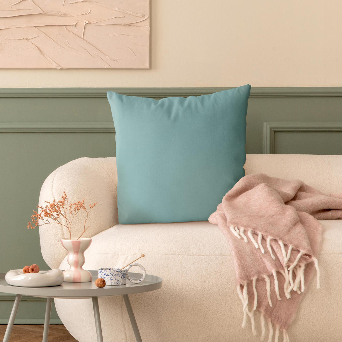 DEKOKISSEN Pastelltürkis 50/50 cm - Türkis, Textil (50/50/10cm) - Bilderwelten