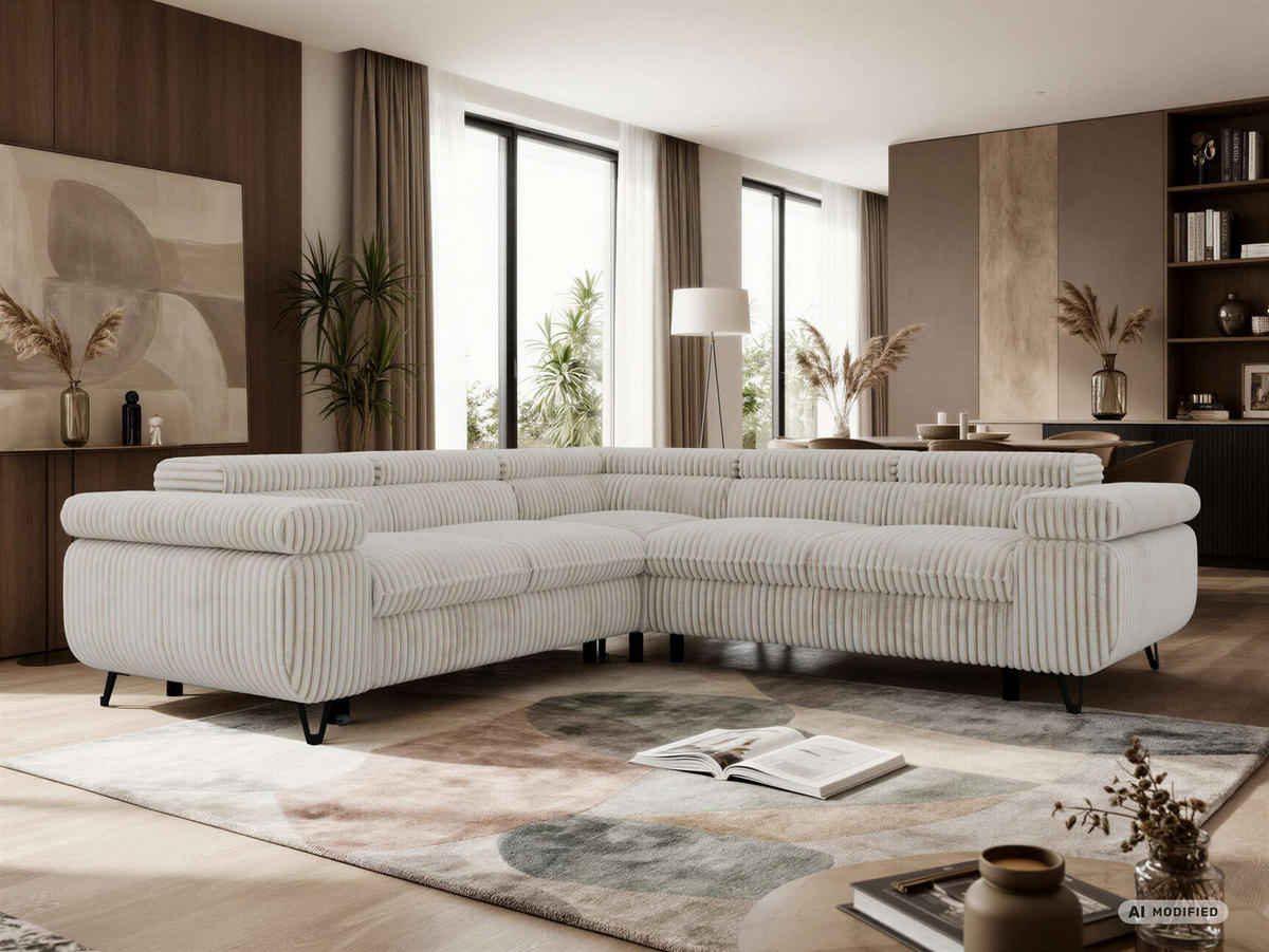 ECKSOFA QUADRO L - Beige Cord - Rechts Seite - Beige/Creme, Textil/Metall (269/269cm) - MKS