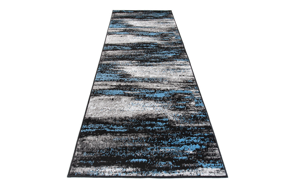 LÄUFER MAYA Schwarz Blau 60/100 cm - Blau, Textil (60/100cm) - Tapiso