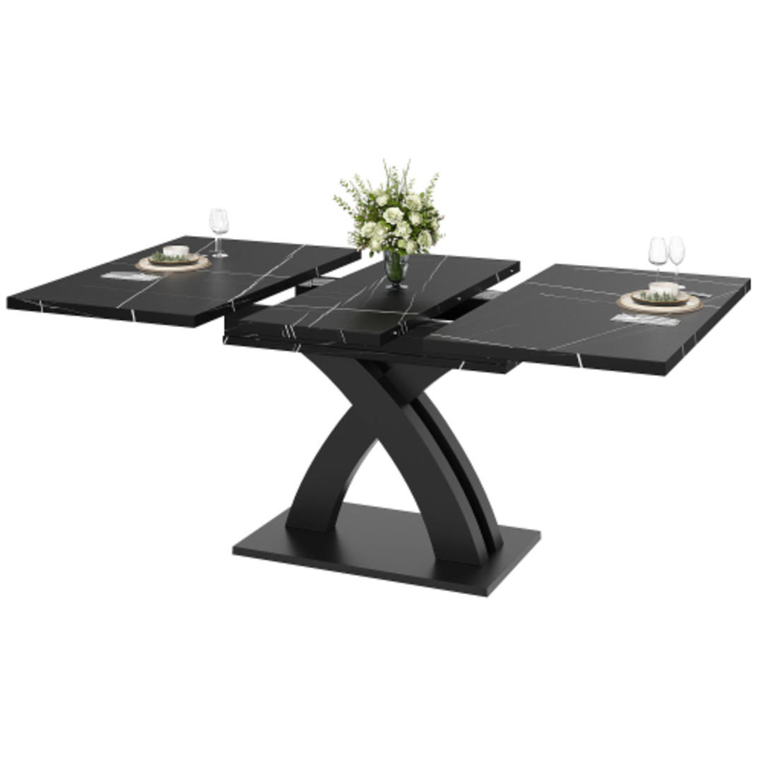 ESSTISCH 120-160×80×76 cm Ausziehbarer aus MDF und Metall mit X-förmigen Metallstreben, schwarz-weiße Musteroptik - Schwarz, Holzwerkstoff (160/80/76cm) - Luhomfu