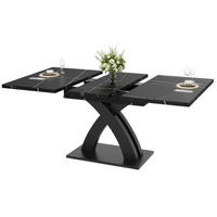 ESSTISCH 120-160×80×76 cm Ausziehbarer aus MDF und Metall mit X-förmigen Metallstreben, schwarz-weiße Musteroptik - Schwarz, Holzwerkstoff (160/80/76cm) - Luhomfu