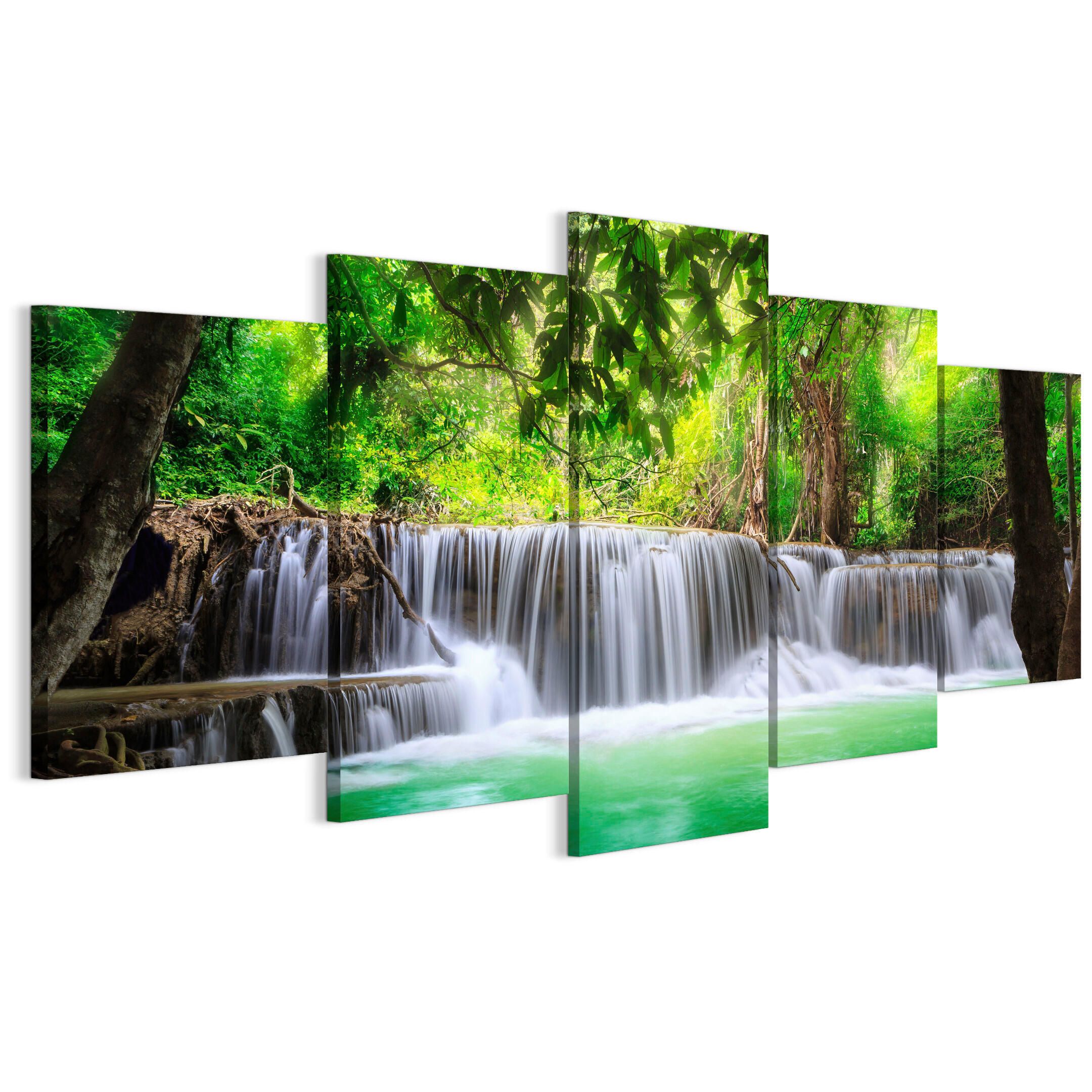 LEINWANDBILD Bergwasserfall 5-tlg. 150x75 cm - Multicolor, Holz (150/75cm) - LUMASOUL