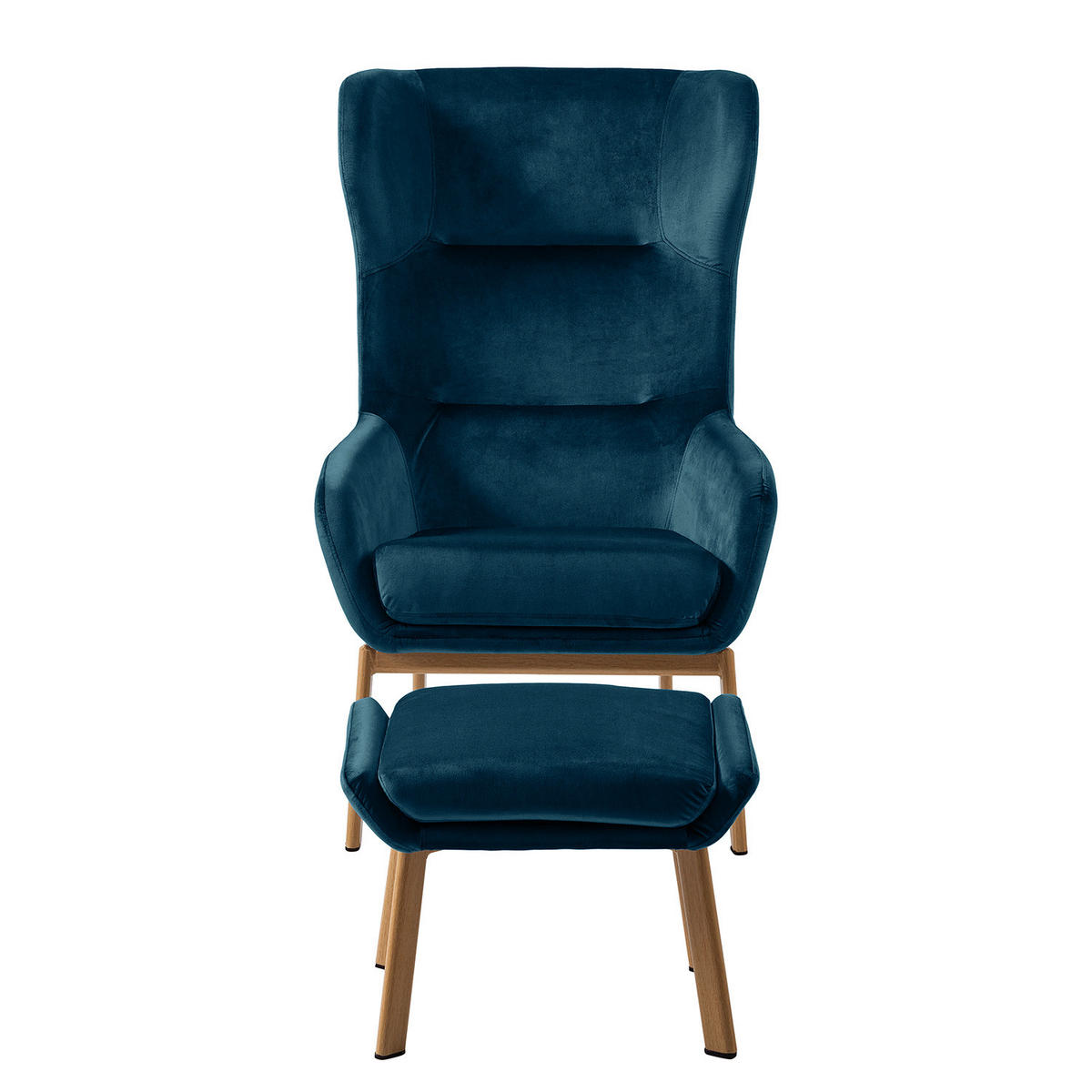 OHRENSESSEL - inkl. Hocker - Samt - Marineblau - Blau/Beige, Textil/Metall (65/100/88cm) - home24