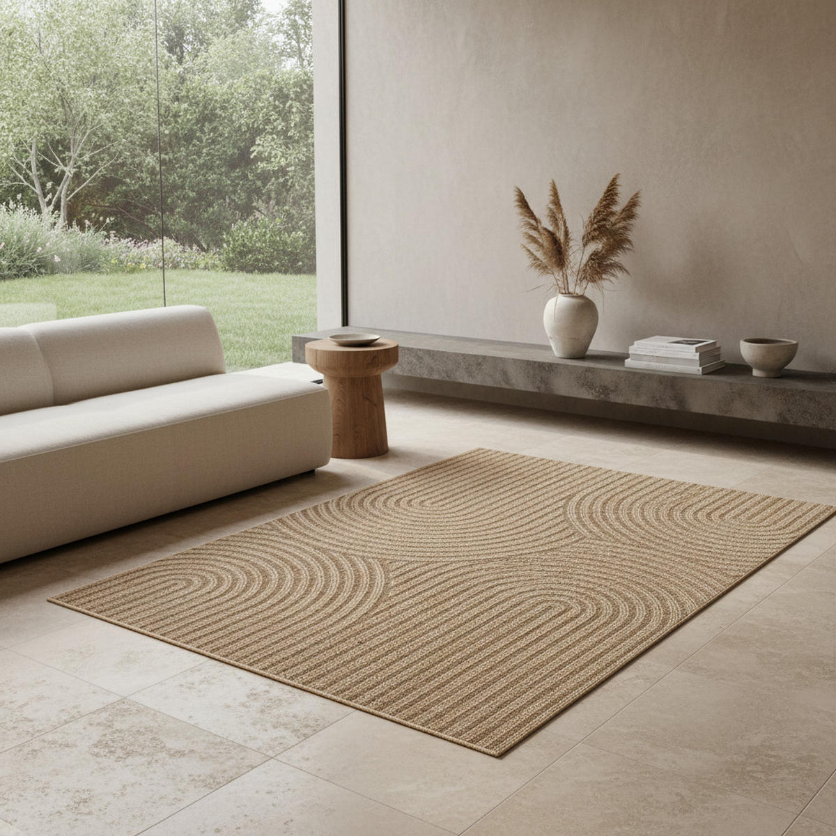 TEPPICH In-/Outdoor Jute-Optik Flachgewebe Grobe Linien Polypropylen Beige Läufer 80x250 - Beige, Textil (80/250cm) - KADIMA DESIGN