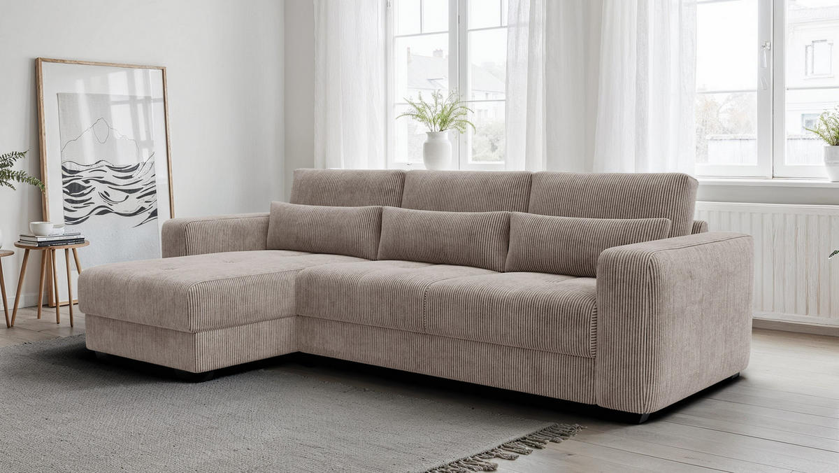 ECKSOFA OLI 4-Sitzer links, taupe - Taupe, Holz/Textil (295/172cm) - Courtois Laville