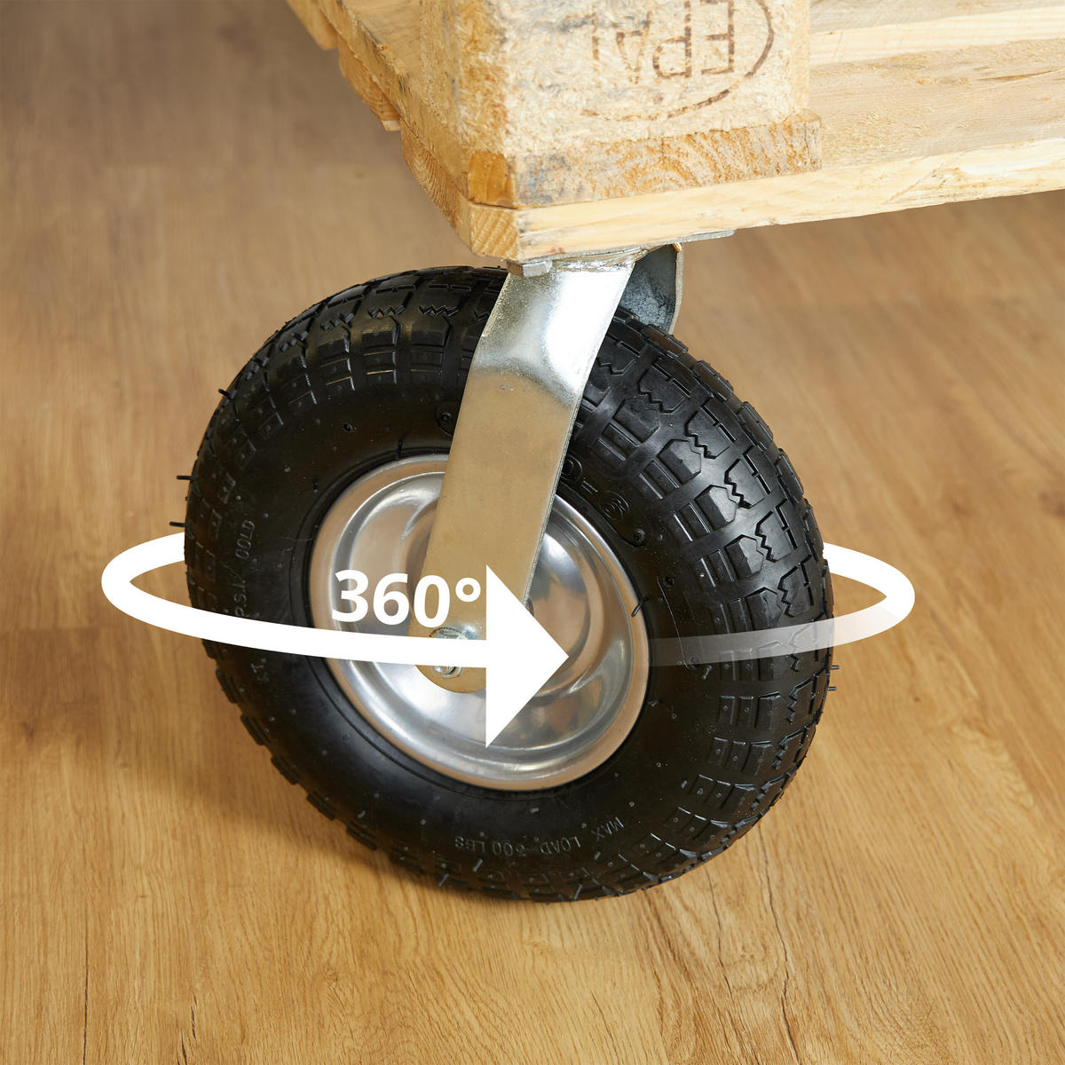 KOLEČKO černo-stříbrné nafukovací otočné s brzdou 120 kg - různobarevná, kov/plast (30/39/36cm) - Relaxdays