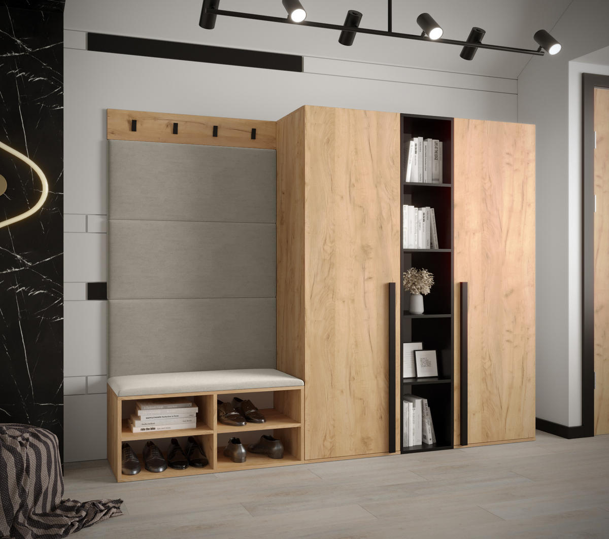 GARDEROBEN-SET 214/184/42 - Eichefarben/Creme, Holz/Kunststoff (214/184/42cm) - MÖBEL KRYSPOL