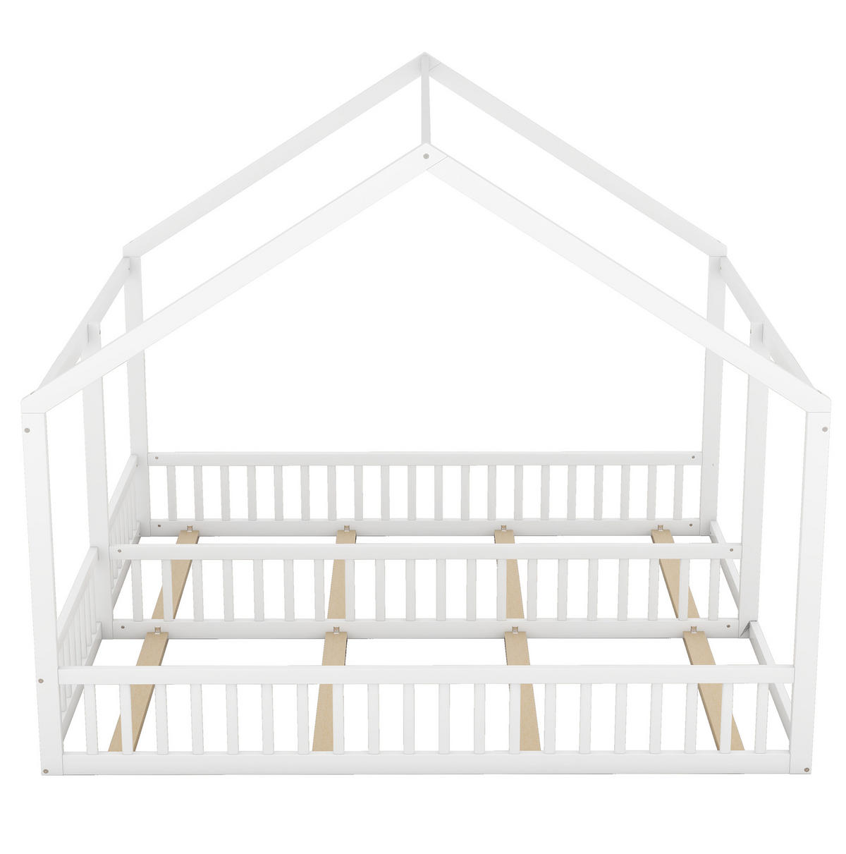 HAUSBETT 90/200 cm, Weiß mit 2-in-1-Funktion und Schutzgitter - Weiß, Holz (90/200cm) - MIVRAY