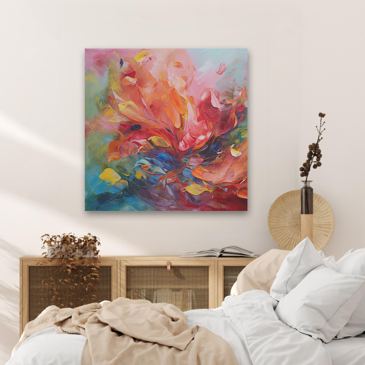 AKUSTIKBILD Ölgemälde - Kunst - Abstrakt - Farbenfroh Akustikpaneele 80x80 cm - Altrosa, Kunststoff (80/80/0.9cm) - MuchoWow