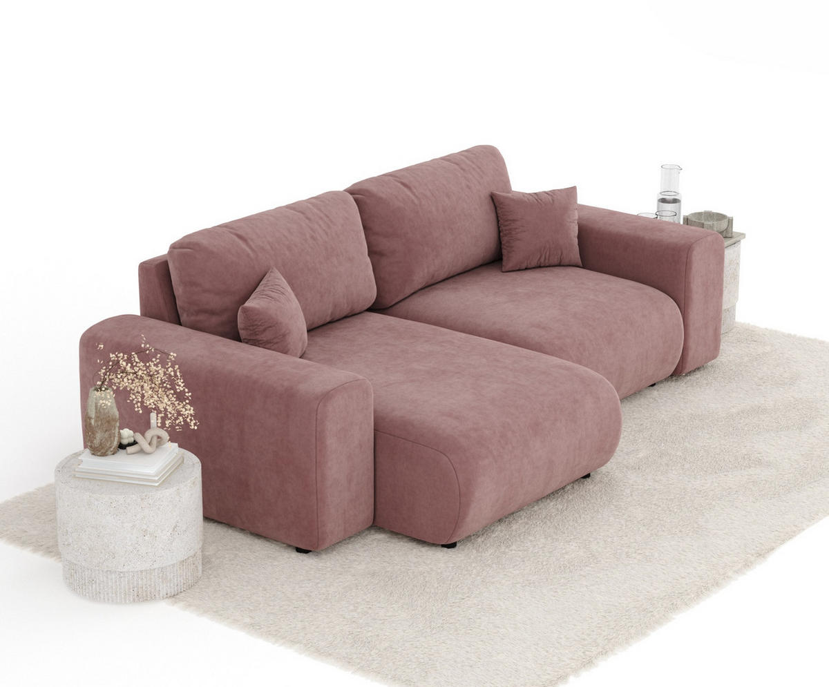 ECKSOFA Zanzibar Rosa Samtstoff - Schwarz/Rosa, Holz/Holzwerkstoff (237/144cm) - Maison de Reve