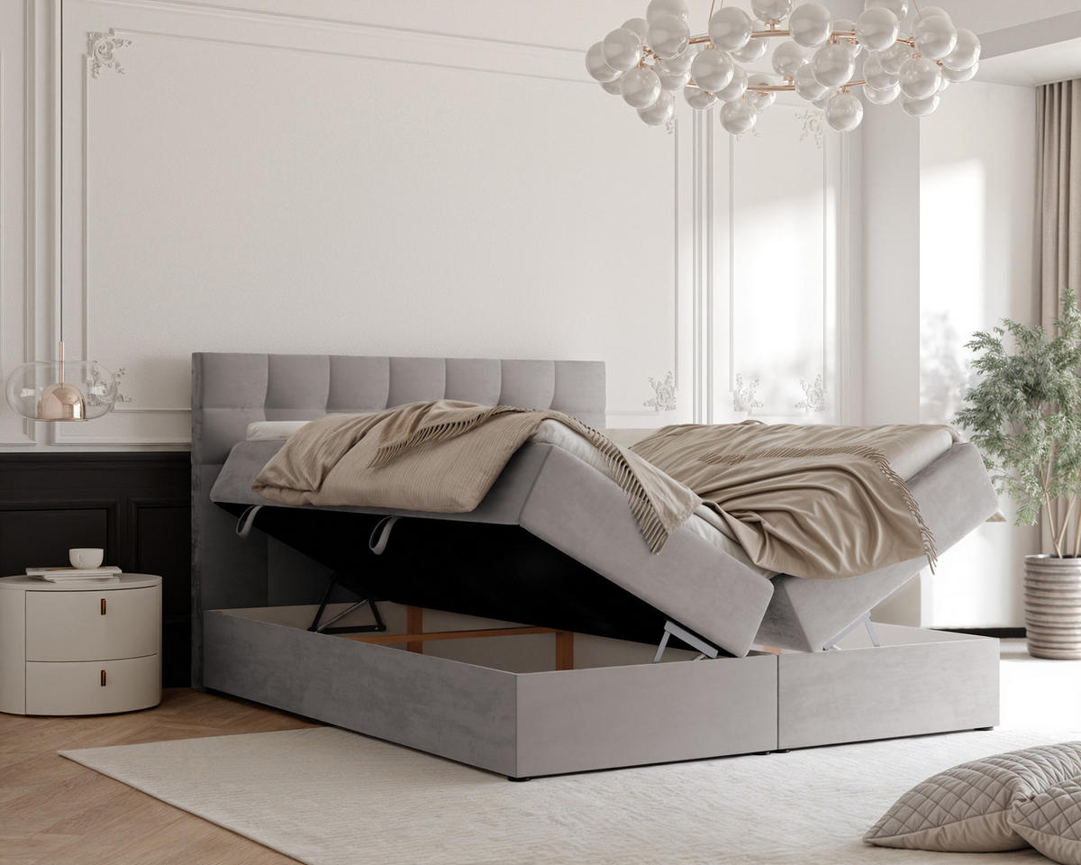 BOXBETT GRAND 120/200 cm, in Grau, mit Matratze und Topper - Grau, Holzwerkstoff/Textil (120/200cm) - Idohome