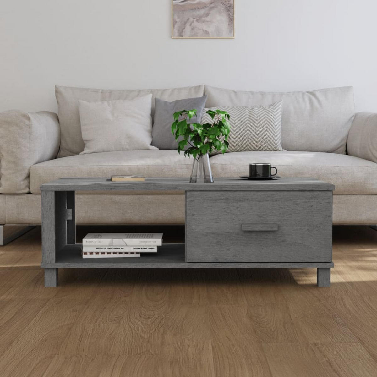 COUCHTISCH HAMAR Dunkelgrau 100x55x35 cm Massivholz Kiefer - Grau, Holz (100/55/35cm) - furnicato