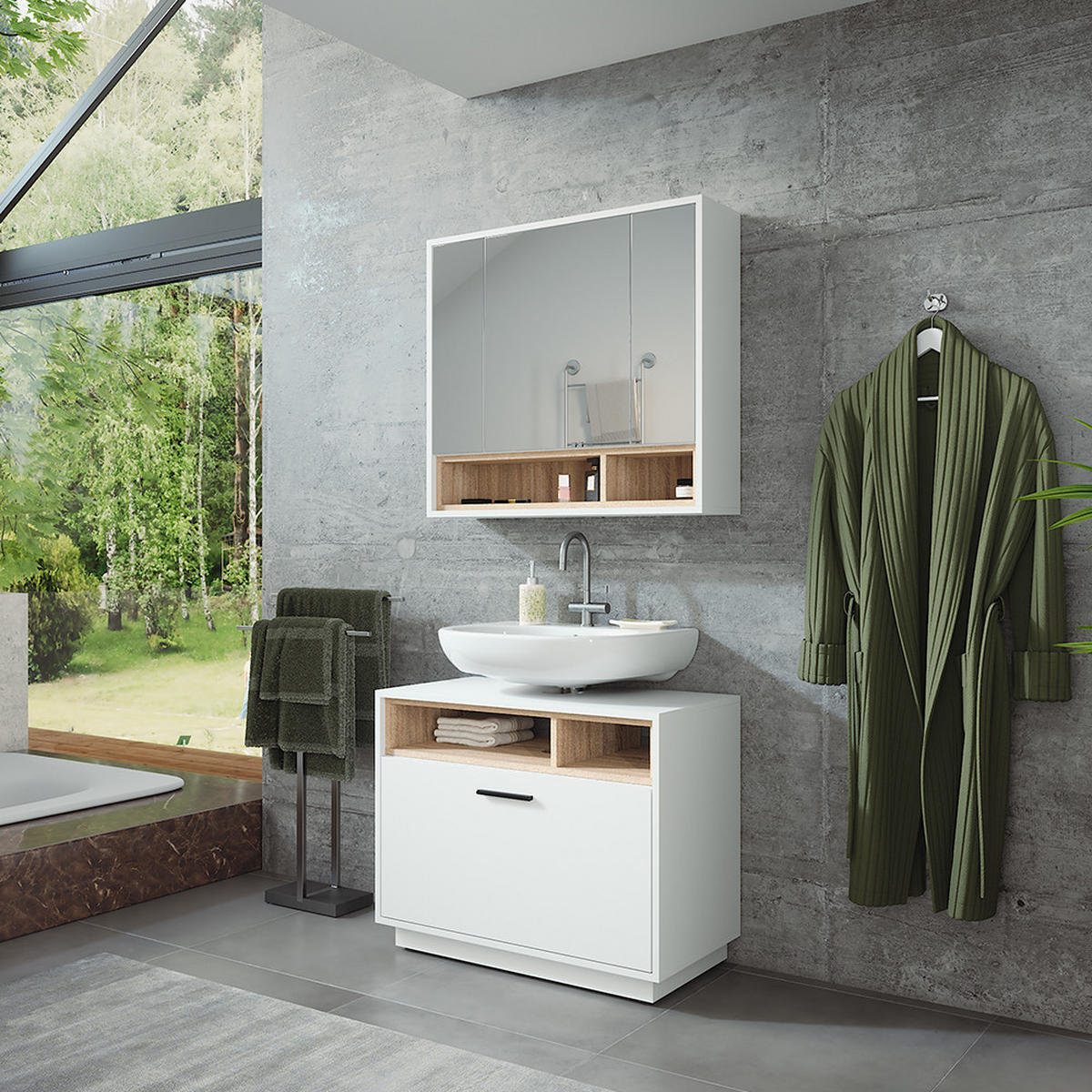 KOUPELNOVÝ NÁBYTEK Beatrice Bílá/Sonoma - bílá/Sonoma dub, kompozitní dřevo (80/64/35cm) - Vicco