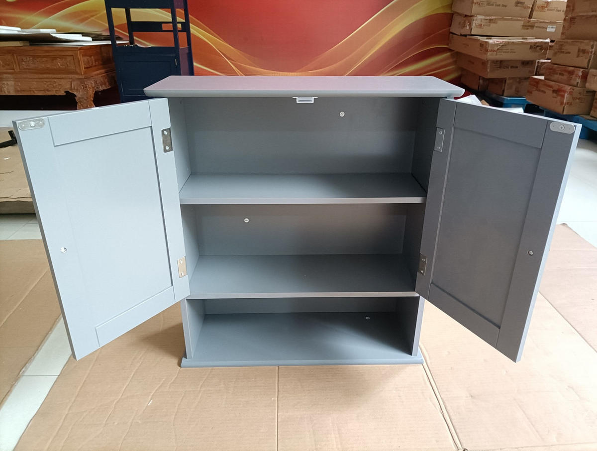 KÜCHENOBERSCHRANK 54,6/19,8/60 cm mit 2 Türen, verstellbarem Einlegeboden und offenen Fächern, Hellgrau - Hellgrau, Holzwerkstoff (54.6/60/19.8cm) - Redom